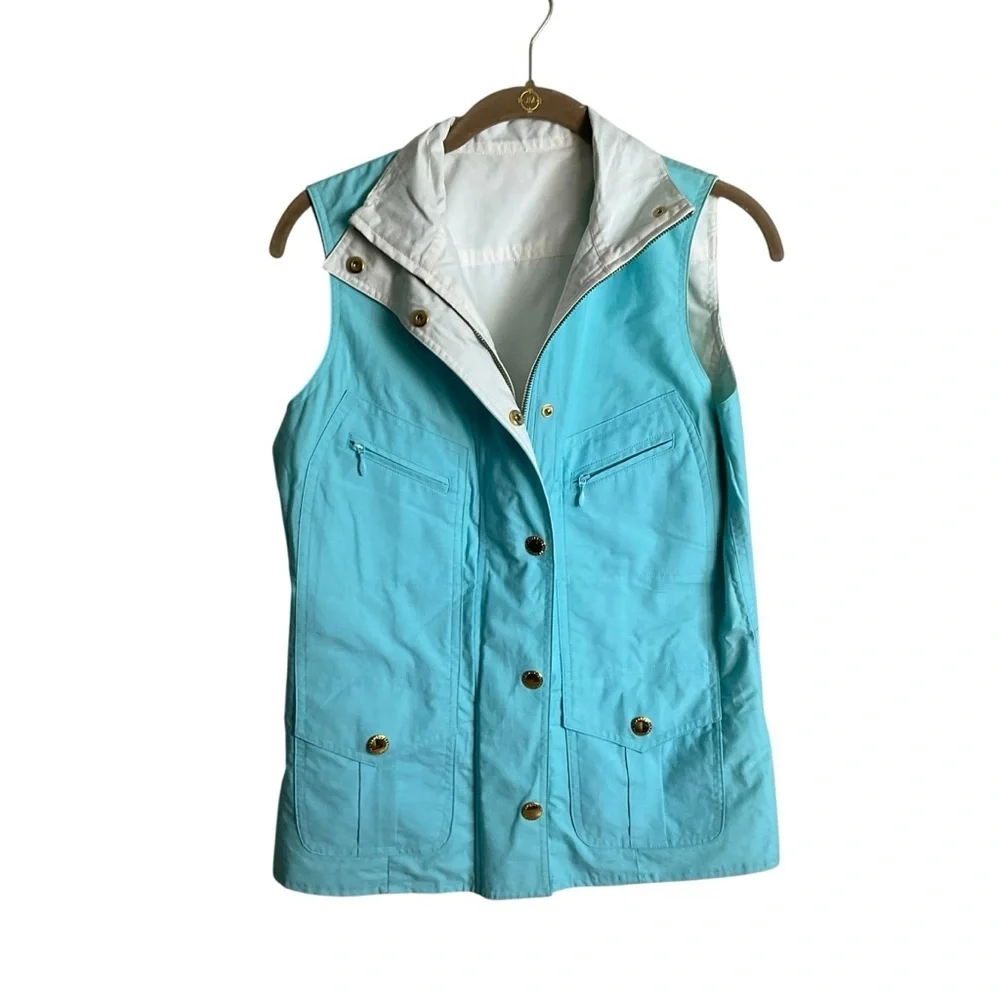 Ralph Lauren Reversible Vest Ivory Aqua Blue Gold Hardware Size Medium - Picture 14 of 15